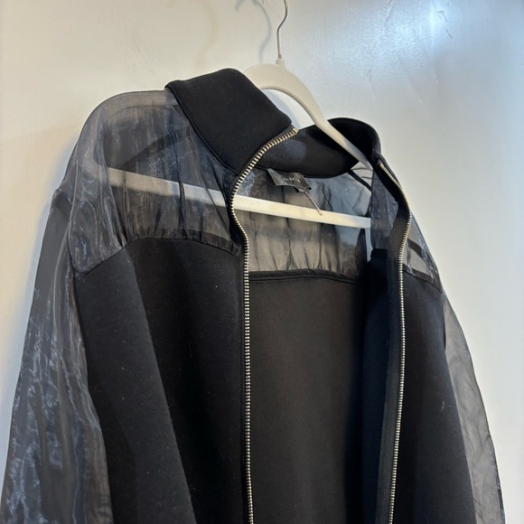 GRACIA black zip jacket sheer sleeves cropped jacket sheer - Picture 3 of 8